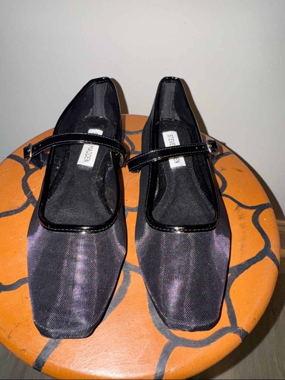 Steve Madden Verno Mesh + Patent-Trim Square Toe Mary Janes Academia Preppy 6.5
